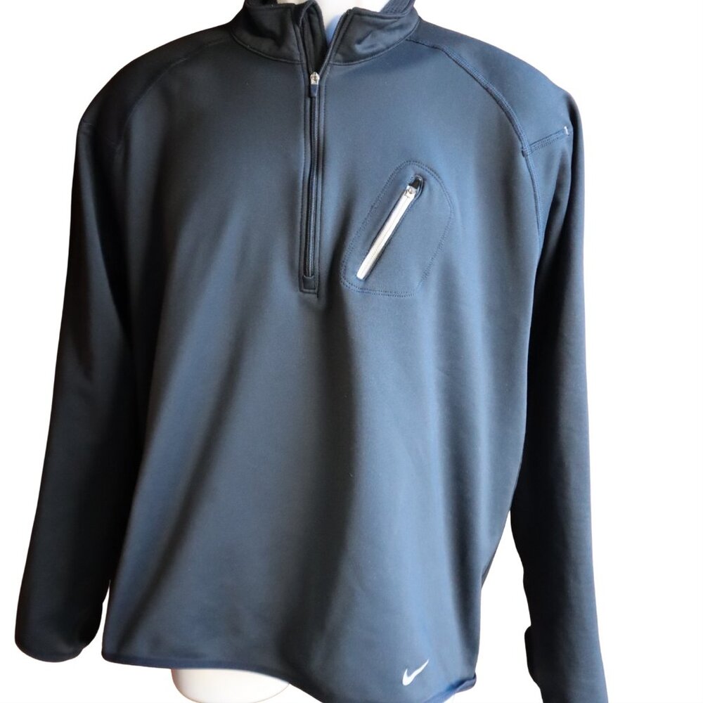 Nike Men's 1/4 Zip Long Sleeve Dry Fit Running Shirt Blue Navy Size M